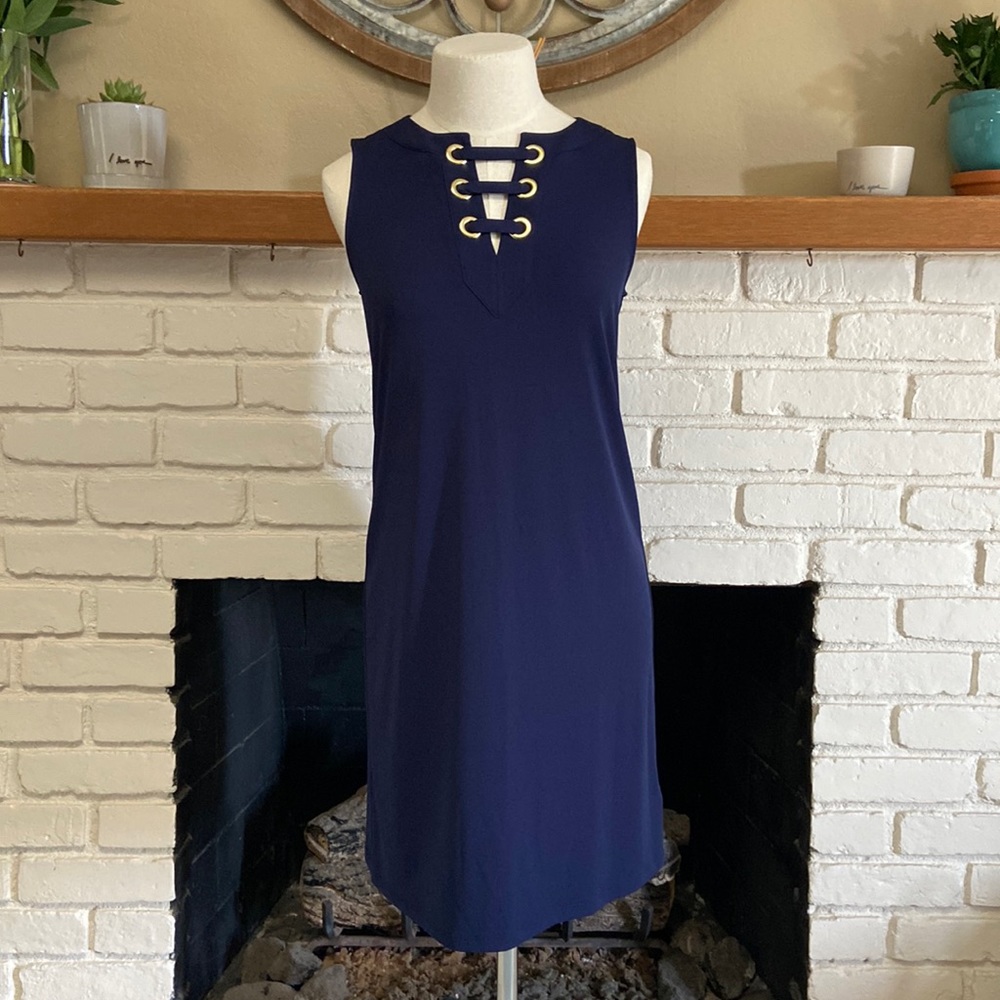 NWT MICHAELMichael Kors Navy Sleeveless Stretchy Short Shift Dress